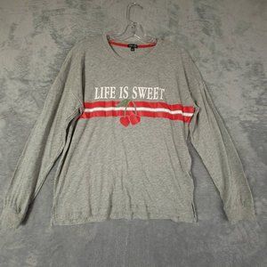 Cozy Zoe Womens Sleepshirt T Shirt Gray Life Is Sweet Cherries Long Sleeve L New